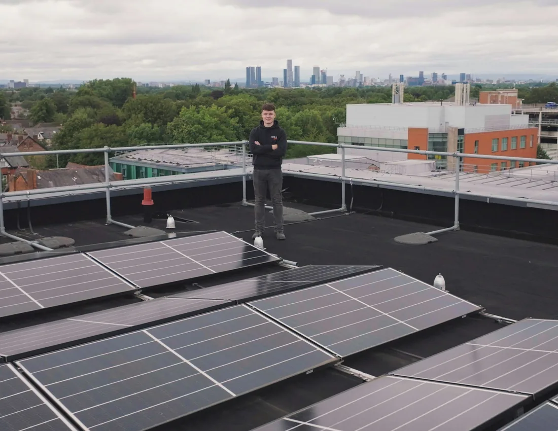 Engineer at a rooftop solar site